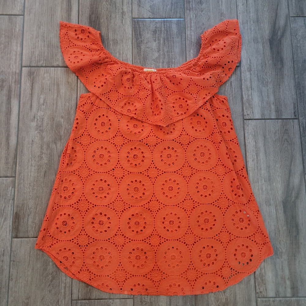 Maeve Size Large Eyelet Ruffle Tunic Women Orange Off Shoulder Swim Coverup